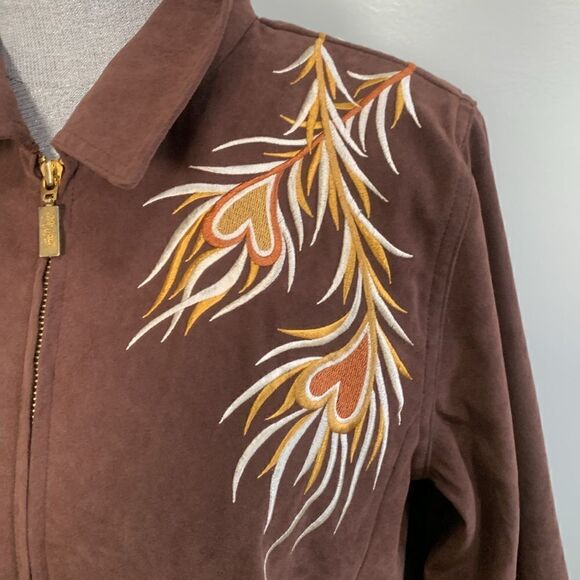 Bob Mackie Wearable Art Zip Front Brown Embroidered Phoenix Bird Jacket Size M - Picture 3 of 17
